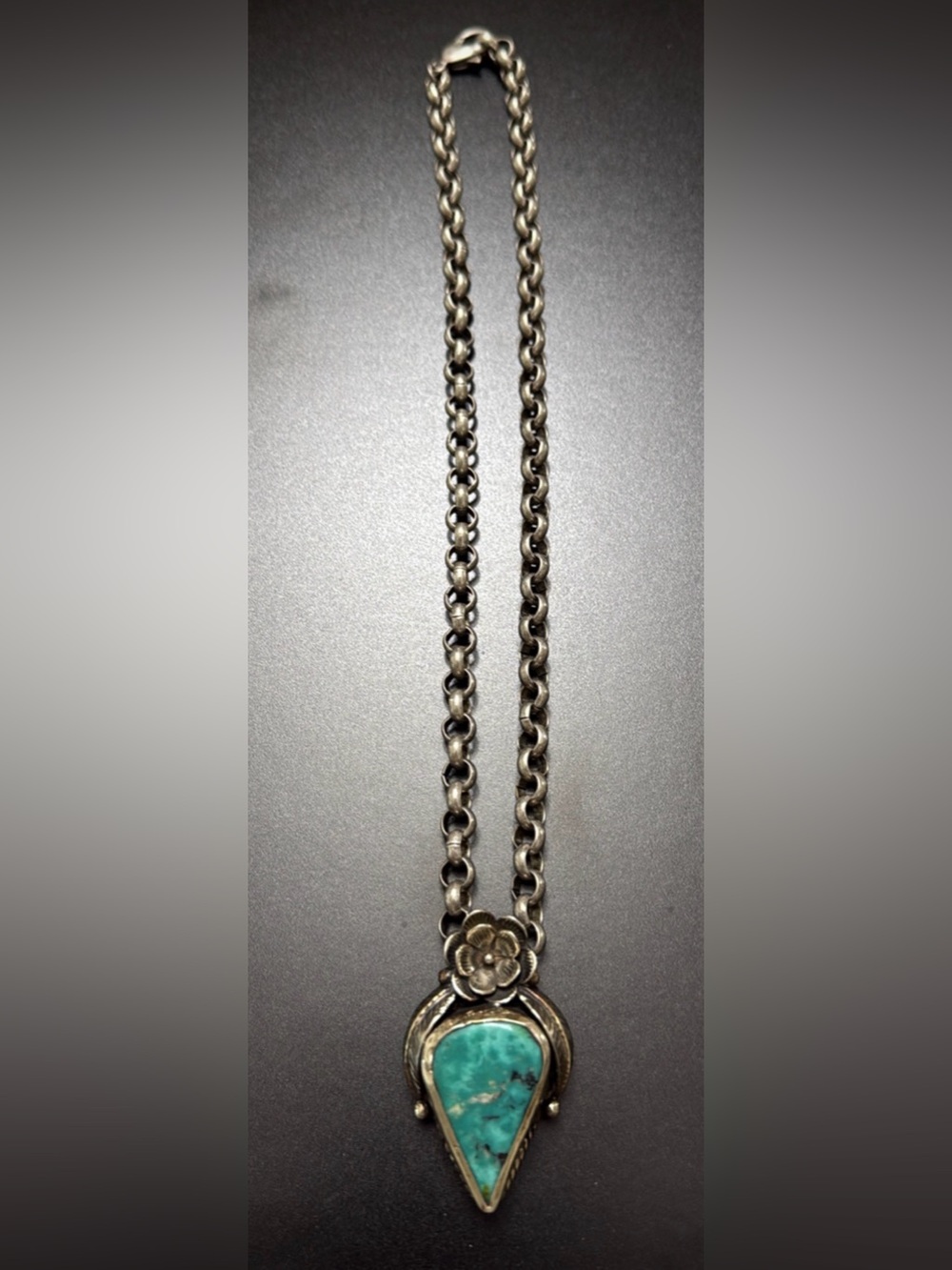 Artisan Silver Necklace with Turquoise Teardrop Pendant